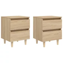   vidaXL 2 db tölgyszínű éjjeliszekrény tömör fenyő lábakkal 40x35x50 cm