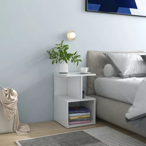 vidaXL 2 db magasfényű fehér szerelt fa éjjeliszekrény 35 x 35 x 55 cm