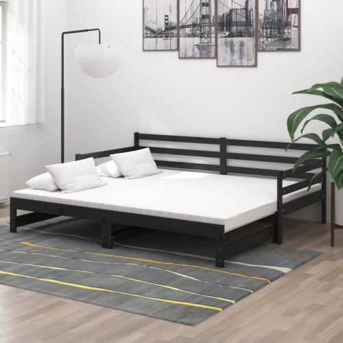 vidaXL fekete tömör fenyőfa kihúzható kanapéágy 2 x (90 x 200) cm