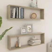  vidaXL 2 db sonoma tölgy színű szerelt fa fali polc 100 x 15 x 30 cm