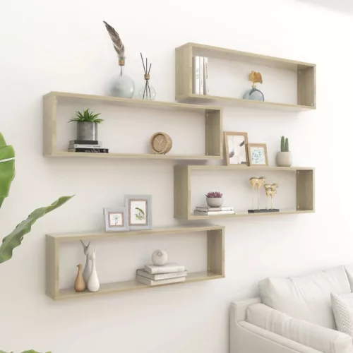vidaXL 4 db sonoma tölgy színű szerelt fa fali polc 100x15x30 cm