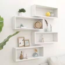   vidaXL 4 db fehér szerelt fa négyszögű fali polc 60 x 15 x 23 cm