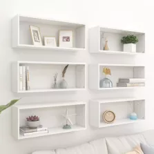   vidaXL 6 db fehér szerelt fa négyszögű fali polc 60 x 15 x 23 cm