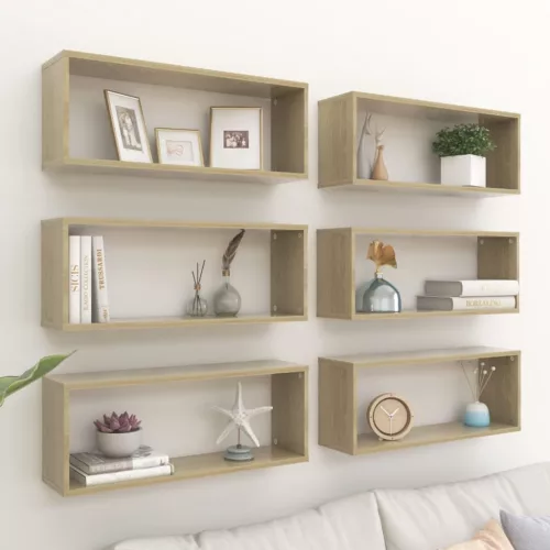 vidaXL 6 db sonoma tölgy szerelt fa négyszögű fali polc 60x15x23cm