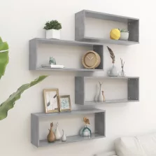  vidaXL 4 db betonszürke szerelt fa négyszögű fali polc 60 x 15 x 23 cm