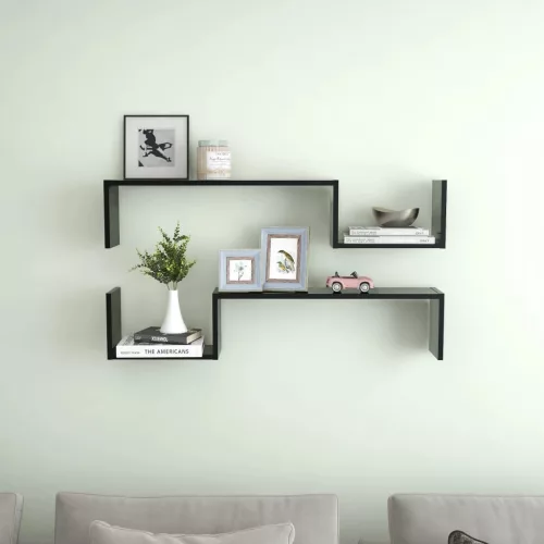 vidaXL 2 db fekete szerelt fa fali polc 100 x 15 x 20 cm