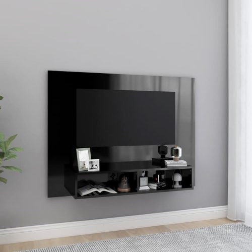 vidaXL magasfényű fekete fali forgácslap TV-szekrény 120x23,5x90 cm