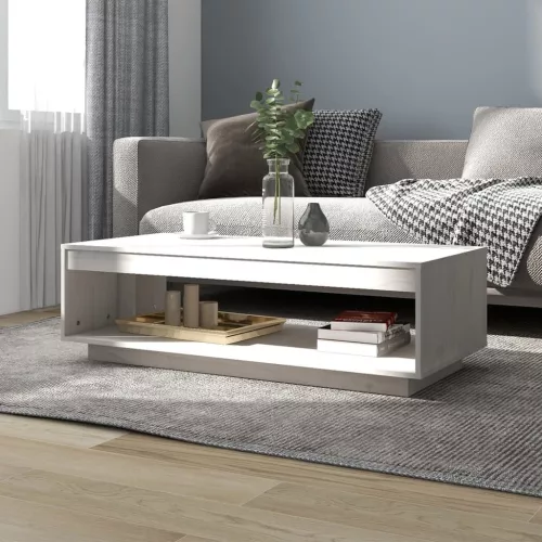 vidaXL fehér tömör fenyőfa dohányzóasztal 110 x 50 x 33,5 cm