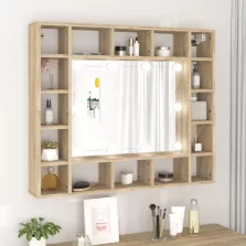   vidaXL sonoma tölgyszínű tükrös szekrény LED-ekkel 91 x 15 x 76,5 cm