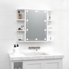  vidaXL magasfényű fehér tükrös szekrény LED-ekkel 70 x 16,5 x 60 cm