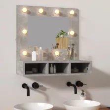   vidaXL betonszürke tükrös szekrény LED-ekkel 60 x 31,5 x 62 cm