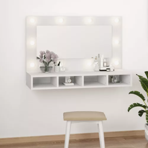vidaXL fehér tükrös szekrény LED-ekkel 90x31,5x62 cm