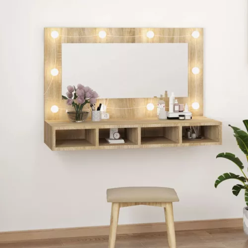 vidaXL sonoma tölgy tükrös szekrény LED-ekkel 90 x 31,5 x 62 cm