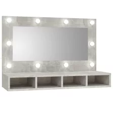   vidaXL betonszürke tükrös szekrény LED-ekkel 90 x 31,5 x 62 cm