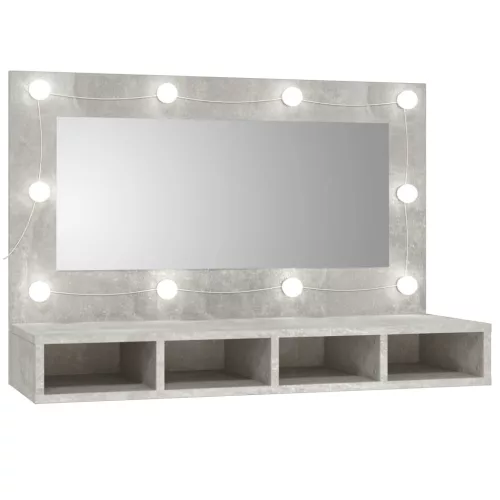 vidaXL betonszürke tükrös szekrény LED-ekkel 90 x 31,5 x 62 cm