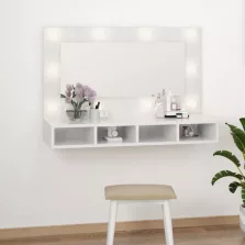   vidaXL magasfényű fehér tükrös szekrény LED-ekkel 90 x 31,5 x 62 cm