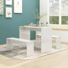   vidaXL 3 részes magasfényű fehér szerelt fa étkezőgarnitúra