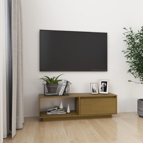 vidaXL mézbarna tömör fenyőfa TV-szekrény 110 x 30 x 33,5 cm