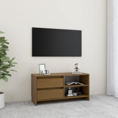 vidaXL mézbarna tömör fenyőfa TV-szekrény 80 x 31 x 39 cm