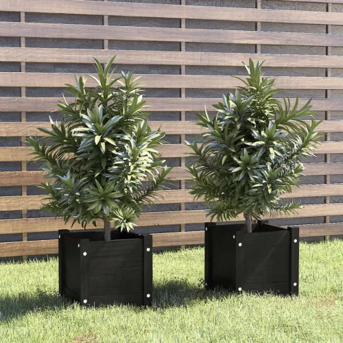 vidaXL 2 db fekete tömör fenyőfa kerti virágtartó 31 x 31 x 31 cm