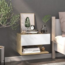   vidaXL fehér és sonoma tölgy színű falra szerelhető éjjeliszekrény