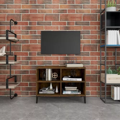 vidaXL füstös tölgyszínű TV-szekrény fémlábakkal 69,5 x 30 x 50 cm