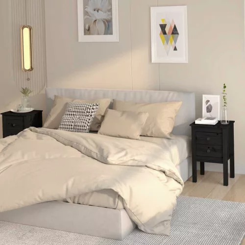 vidaXL 2 darab fekete tömör fenyőfa éjjeliszekrény 40 x 35 x 61,5 cm