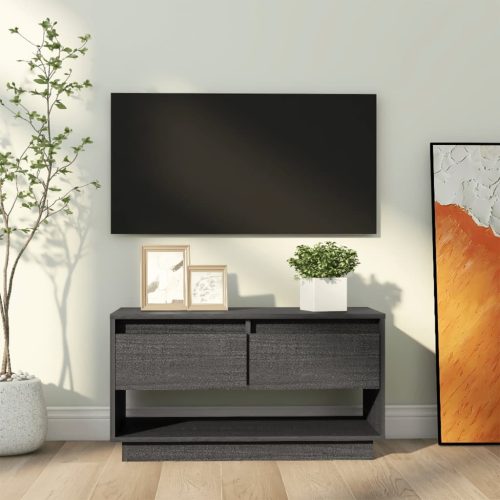 vidaXL szürke tömör fenyőfa TV-szekrény 74 x 34 x 40 cm