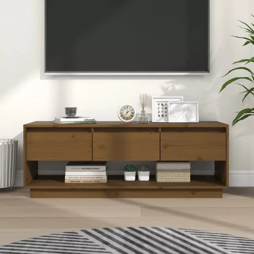 vidaXL mézbarna tömör fenyőfa TV-szekrény 110,5x34x40 cm