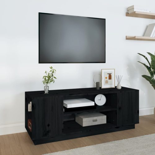 vidaXL fekete tömör fenyőfa TV-szekrény 110x35x40,5 cm