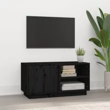   vidaXL fekete tömör fenyőfa TV-szekrény 80 x 35 x 40,5 cm