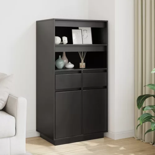 vidaXL fekete tömör fenyőfa magasszekrény 60x40x116,5 cm