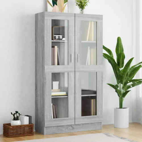 vidaXL szürke sonoma színű szerelt fa vitrinszekrény 82,5x30,5x150 cm