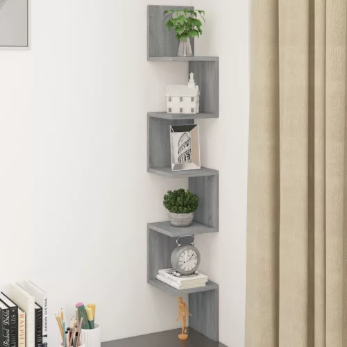 vidaXL szürke sonoma színű szerelt fa fali sarokpolc 20x20x127,5 cm