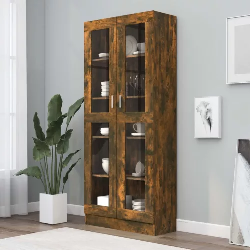 vidaXL füstös tölgyszínű szerelt fa vitrinszekrény 82,5x30,5x185,5 cm