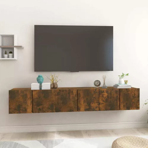 vidaXL 3 db füstös tölgy színű fa függő TV-szekrény 60 x 30 x 30 cm