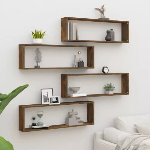 vidaXL 4 db füstös tölgy színű szerelt fa fali kockapolc 100x15x30 cm