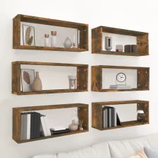   vidaXL 6 db füstös tölgy színű szerelt fa fali kockapolc 60x15x23 cm
