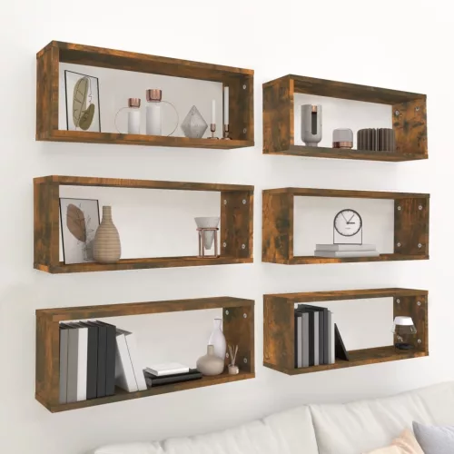 vidaXL 6 db füstös tölgy színű szerelt fa fali kockapolc 60x15x23 cm