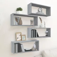   vidaXL 4 db szürke sonoma színű szerelt fa fali kockapolc 60x15x23 cm