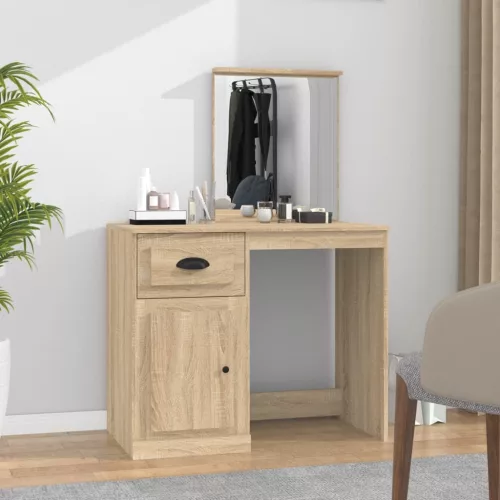 vidaXL sonoma tölgy színű szerelt fa tükrös pipereasztal 90x50x132,5cm