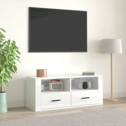 vidaXL fehér magasfényű szerelt fa TV-szekrény 100x35x40 cm