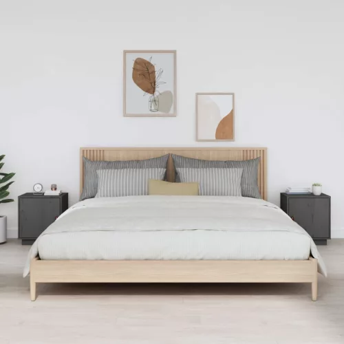 vidaXL 2 db szürke tömör fenyőfa éjjeliszekrény 40 x 34 x 45 cm