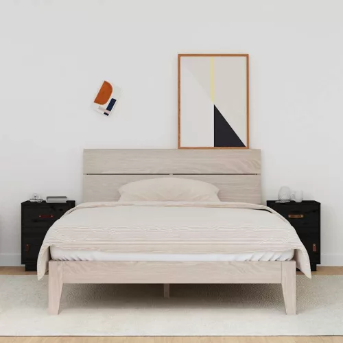 vidaXL 2 db fekete tömör fenyőfa éjjeliszekrény 40 x 34 x 55 cm