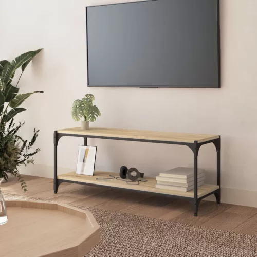 vidaXL sonoma tölgy színű szerelt fa és acél TV-szekrény 100x33x41 cm