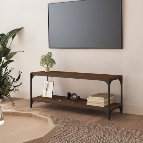 vidaXL barna tölgy színű szerelt fa és acél TV-szekrény 100x33x41 cm