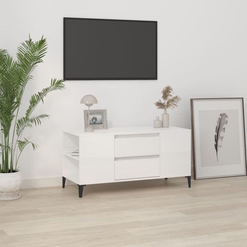 vidaXL fehér magasfényű szerelt fa TV-szekrény 102x44,5x50 cm