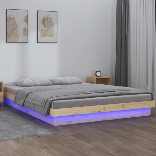 vidaXL tömör fa ágykeret LED-világítással 200 x 200 cm