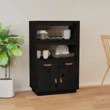   vidaXL fekete tömör fenyőfa magasszekrény 67 x 40 x 108,5 cm