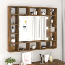   vidaXL füstös tölgy színű tükrös szekrény LED-ekkel 91 x 15 x 76,5 cm